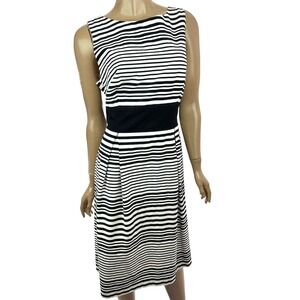 AB Studio Dress Sz 12 Black & White Striped Sleeveless Ties in Back Cotton/Spand